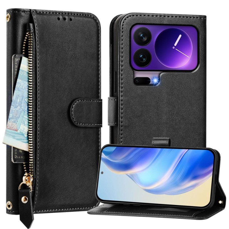 Läderfodral Xiaomi 17 Pro Telefonfodral Fack Med Dragkedja Och Flera Kortfack