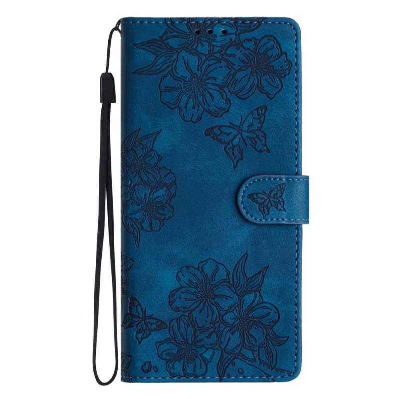 Läderfodral Xiaomi 17 Pro Telefonfodral Fjärilar Och Blommor I Mockaeffekt
