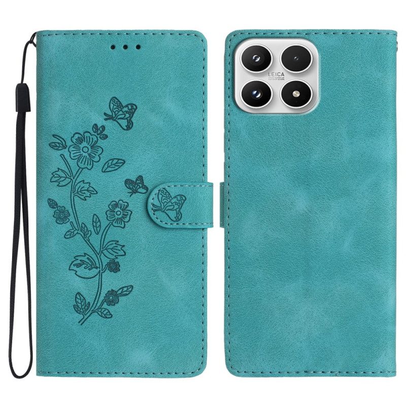 Läderfodral Xiaomi 17 Telefonfodral Blommönster I Mockaeffekt