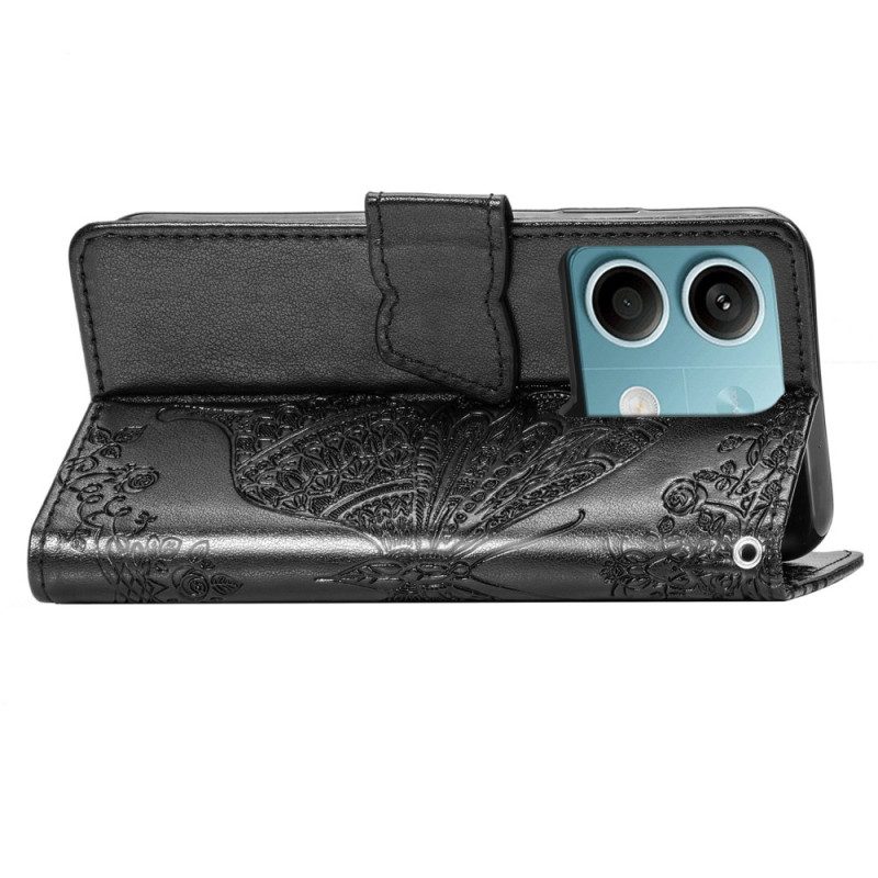 Läderfodral Xiaomi Redmi Note 13 5g Telefonfodral Barockfjäril Med Rem