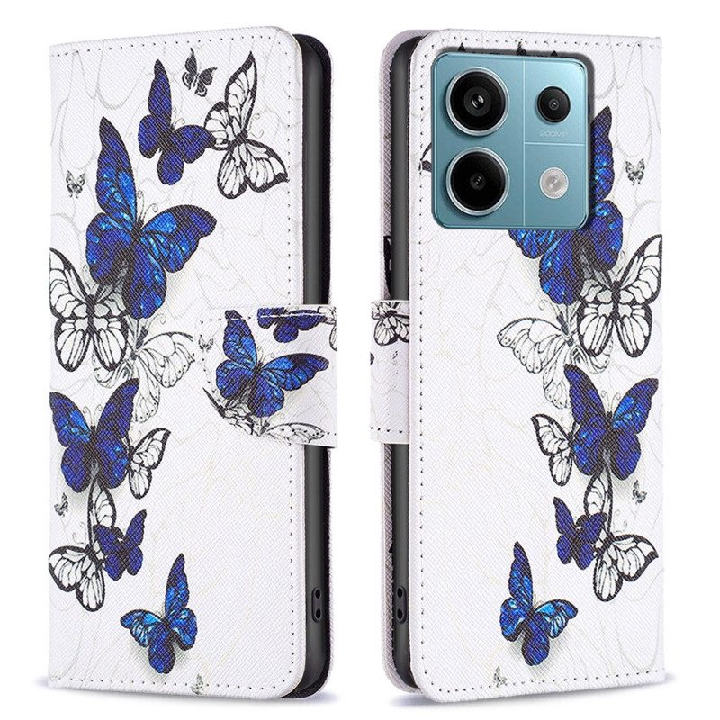 Läderfodral Xiaomi Redmi Note 13 Pro 4g Telefonfodral Fjärilar På Vit Bakgrund