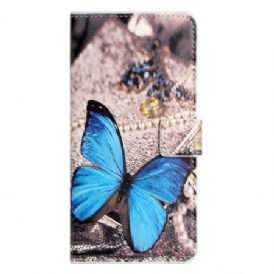 Läderfodral Xiaomi Redmi Note 14 4g Telefonfodral Blå Fjäril