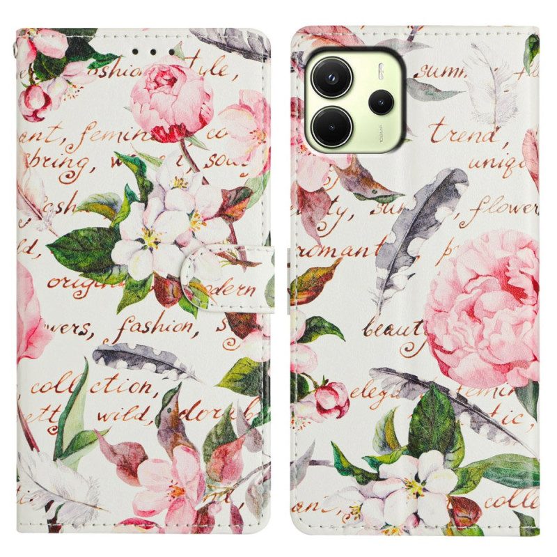 Läderfodral Xiaomi Redmi Note 14 4g Telefonfodral Blomdikt