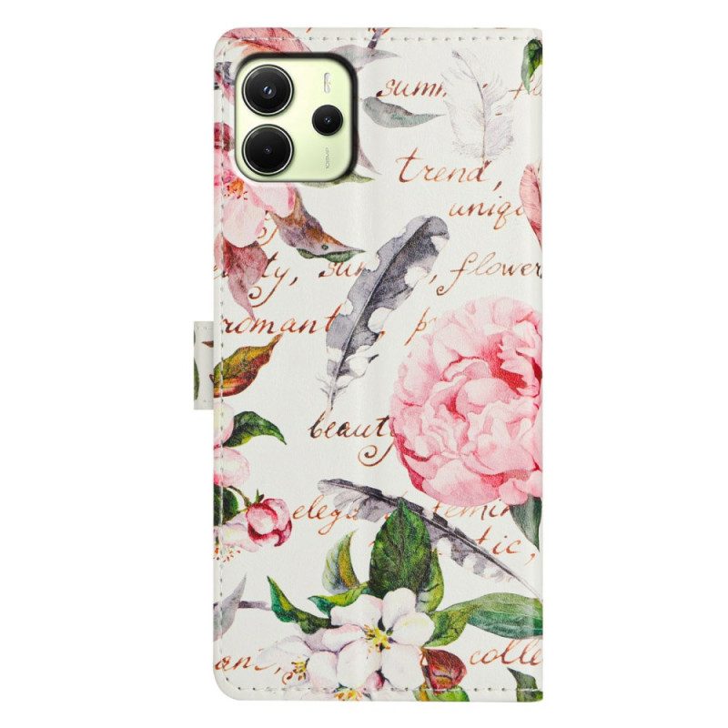 Läderfodral Xiaomi Redmi Note 14 4g Telefonfodral Blomdikt