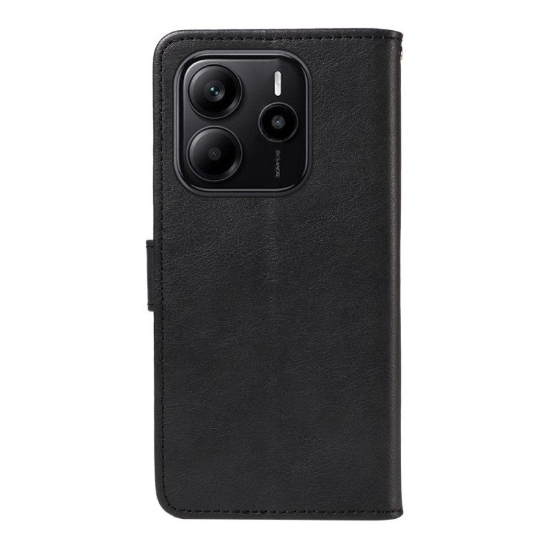 Läderfodral Xiaomi Redmi Note 14 4g Telefonfodral Enfärgad Konstläder Med Rem