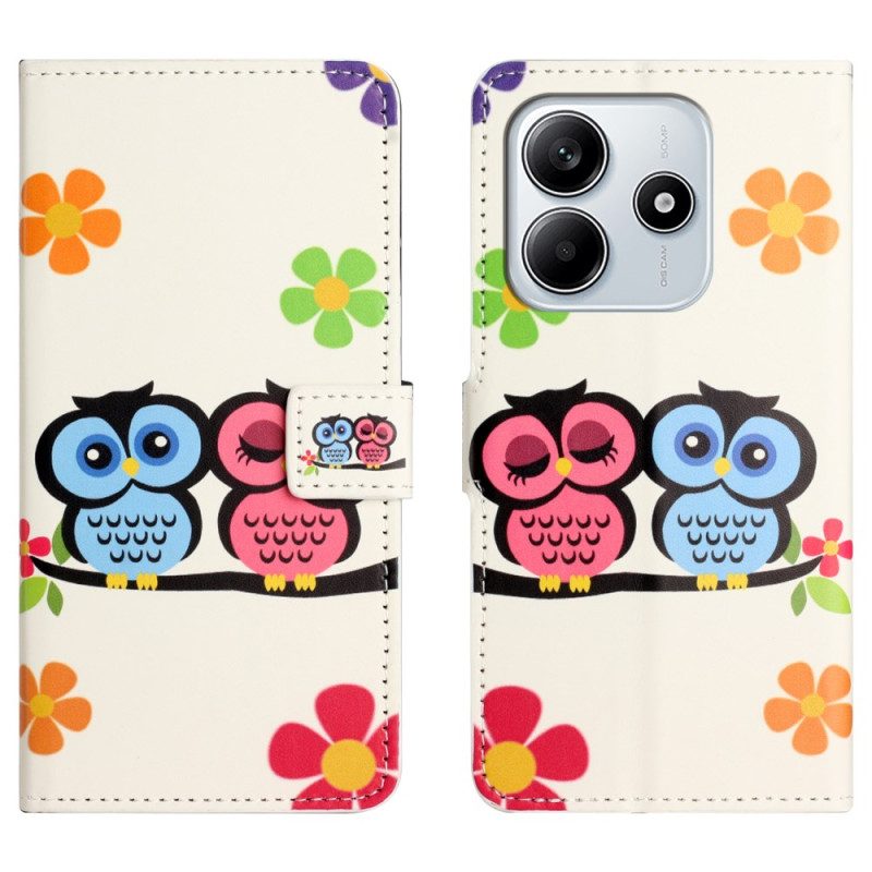 Läderfodral Xiaomi Redmi Note 14 4g Telefonfodral Par Ugglor