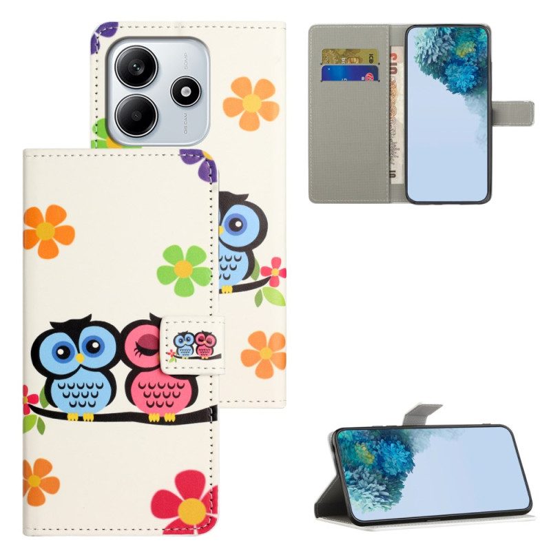 Läderfodral Xiaomi Redmi Note 14 4g Telefonfodral Par Ugglor