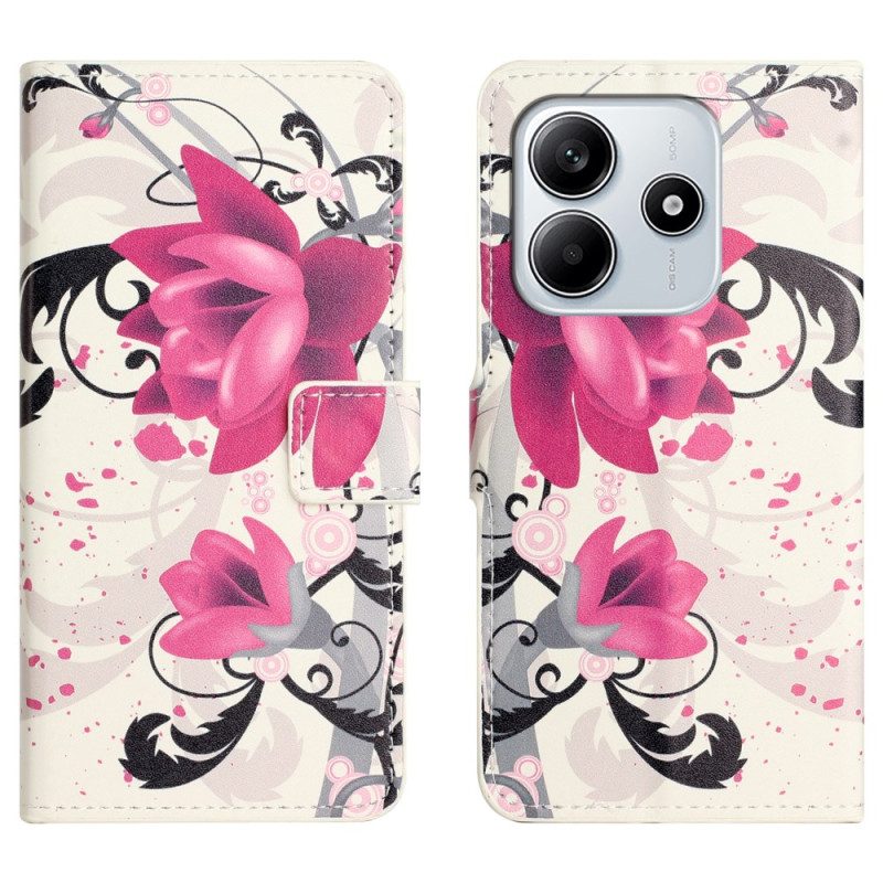 Läderfodral Xiaomi Redmi Note 14 4g Telefonfodral Tropiska Blommor