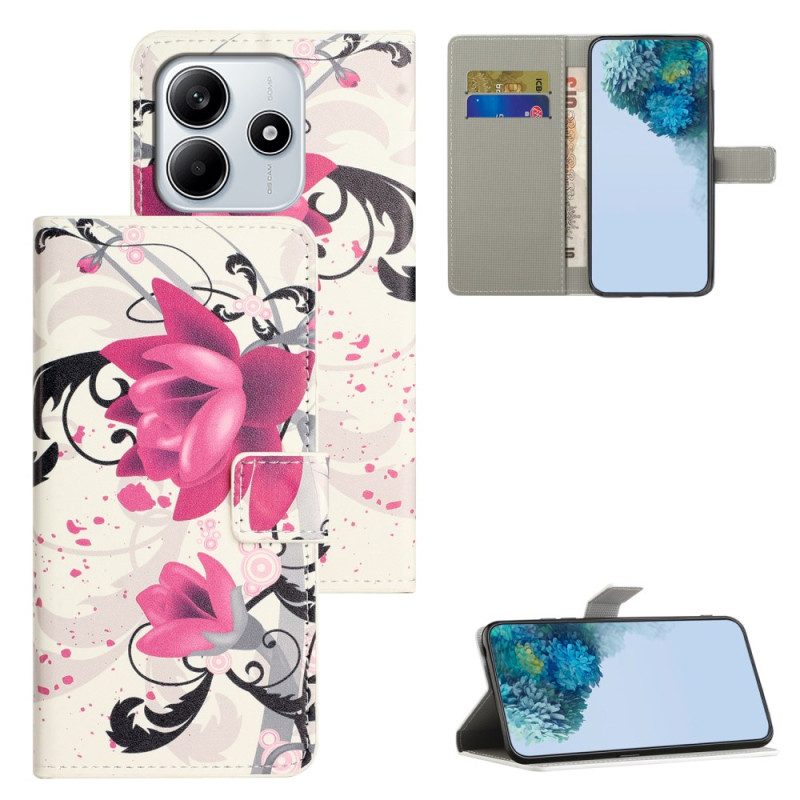 Läderfodral Xiaomi Redmi Note 14 4g Telefonfodral Tropiska Blommor
