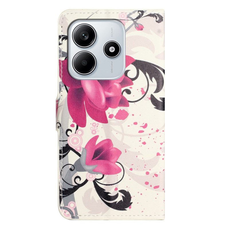 Läderfodral Xiaomi Redmi Note 14 4g Telefonfodral Tropiska Blommor