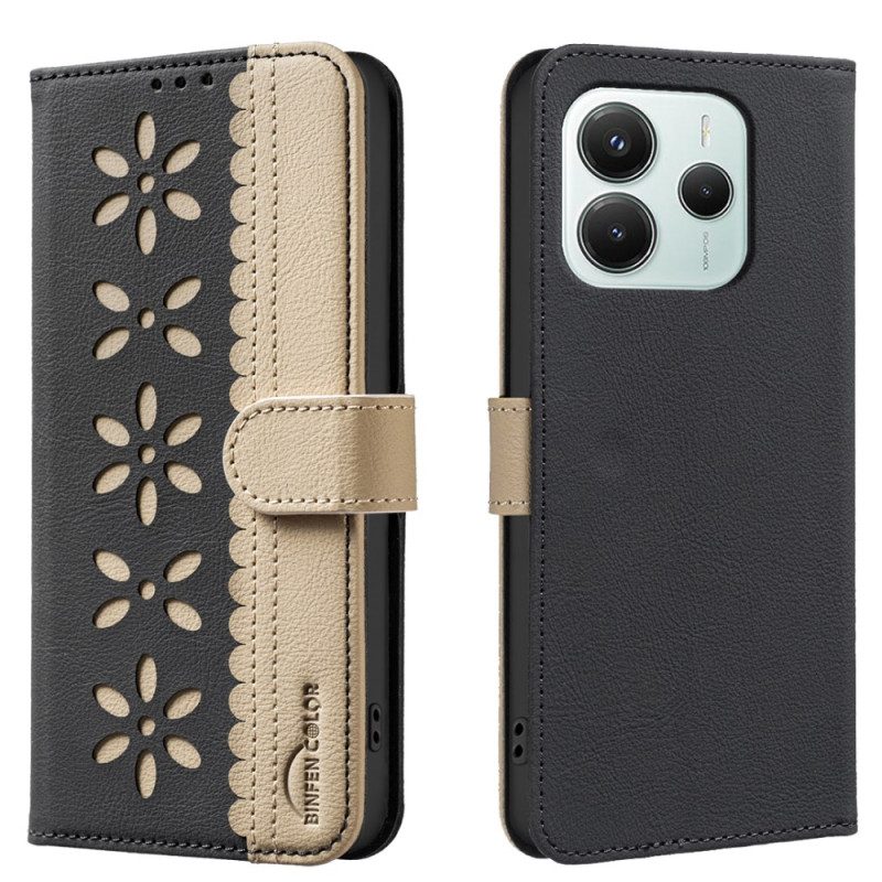 Läderfodral Xiaomi Redmi Note 14 5g Telefonfodral Blommig Binfen-färg