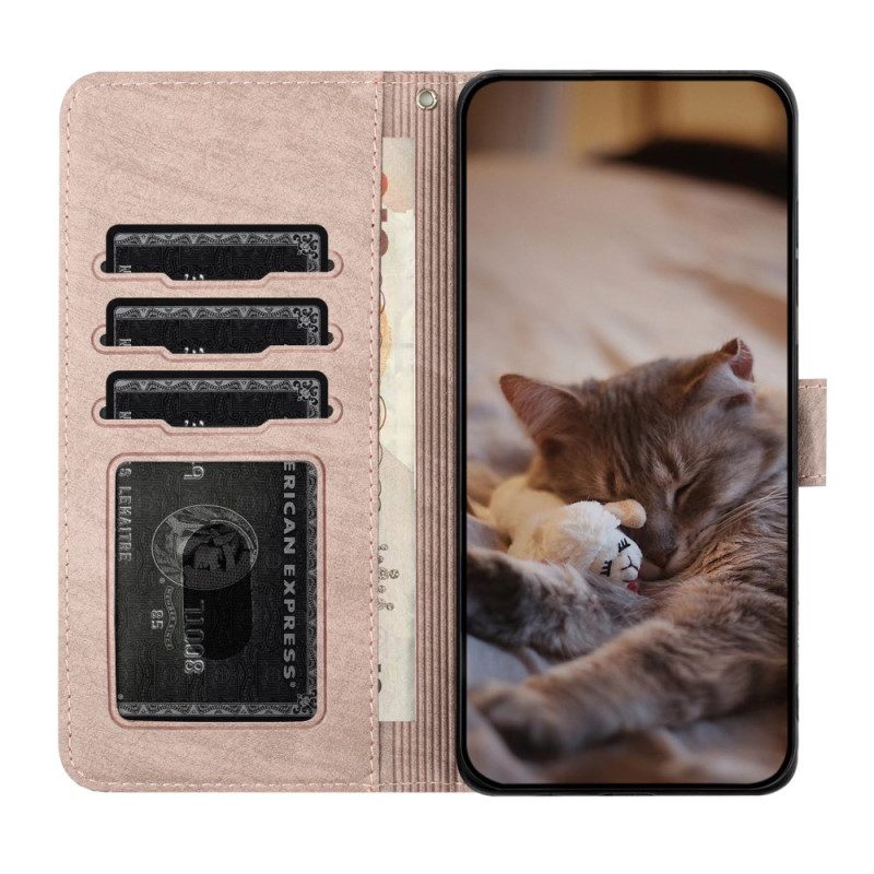 Läderfodral Xiaomi Redmi Note 14 5g Telefonfodral Kattmönster Med Rem