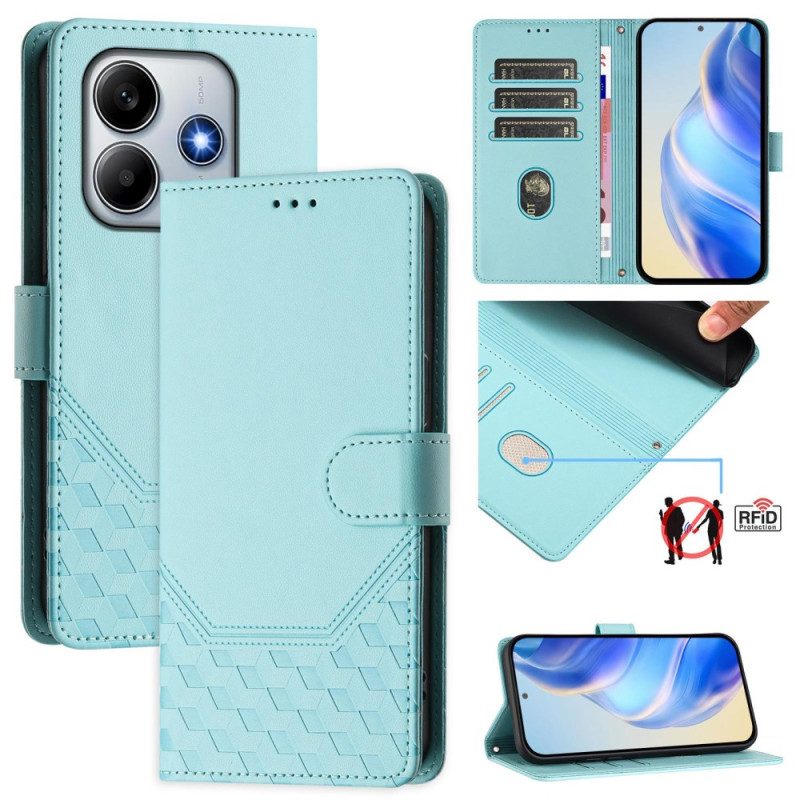 Läderfodral Xiaomi Redmi Note 14 5g Telefonfodral Rfid-funktionellt Honungskakemönster