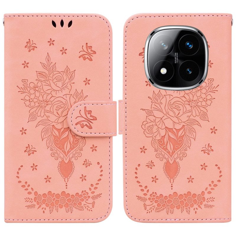 Läderfodral Xiaomi Redmi Note 14 Pro 5g Telefonfodral Rosa Mockaeffekt