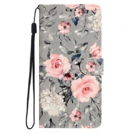 Läderfodral Xiaomi Redmi Note 14 Pro Plus 5g Telefonfodral Rosa 3d-blommor