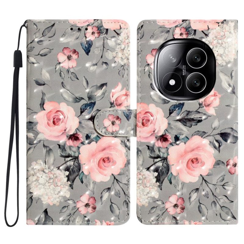 Läderfodral Xiaomi Redmi Note 14 Pro Plus 5g Telefonfodral Rosa 3d-blommor