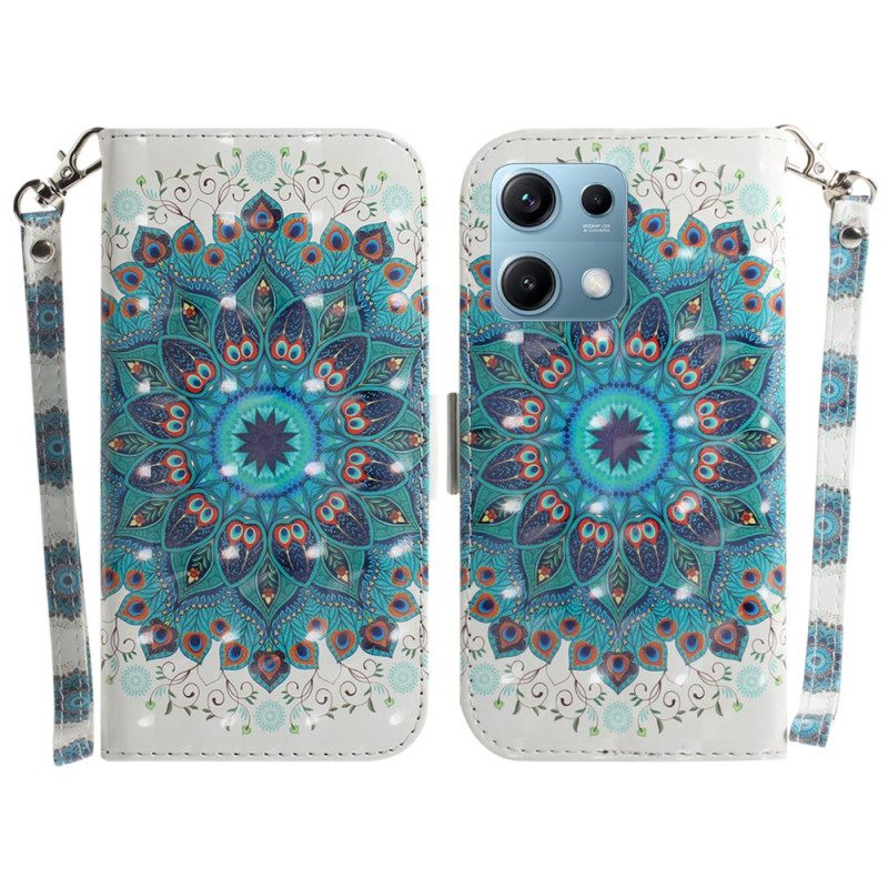 Läderfodral Xiaomi Redmi Note 14s Telefonfodral Grön Mandala Med Snodd