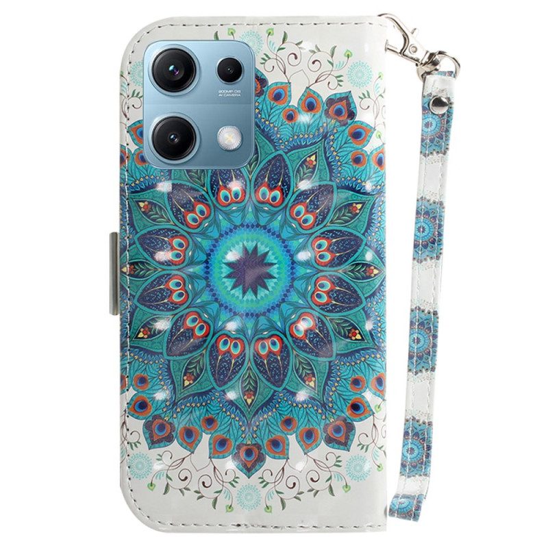 Läderfodral Xiaomi Redmi Note 14s Telefonfodral Grön Mandala Med Snodd