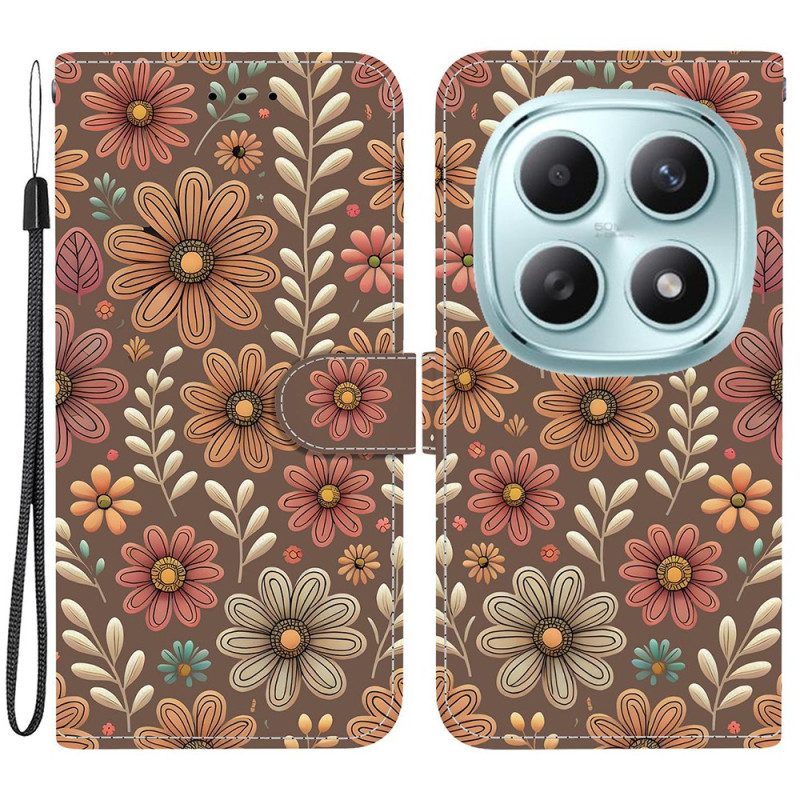 Läderfodral Xiaomi Redmi Note 15 5g Telefonfodral Bruna Blommor