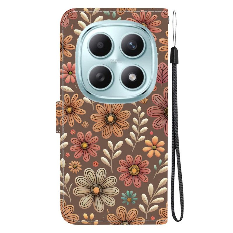 Läderfodral Xiaomi Redmi Note 15 5g Telefonfodral Bruna Blommor