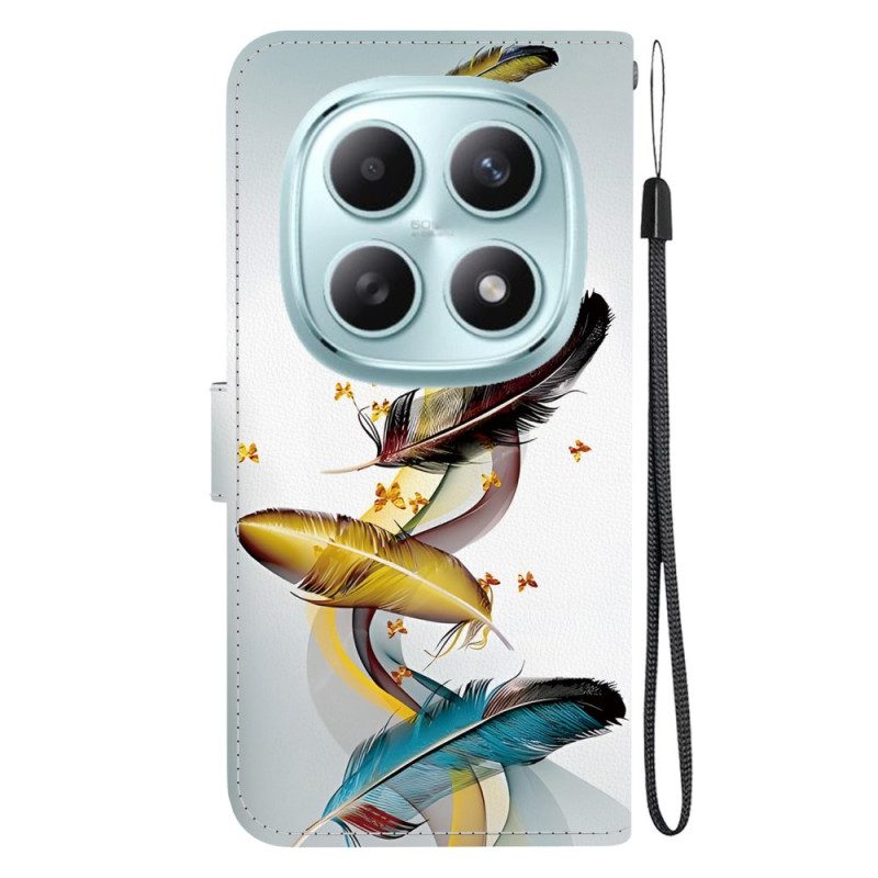 Läderfodral Xiaomi Redmi Note 15 5g Telefonfodral Färgglada Fjädrar