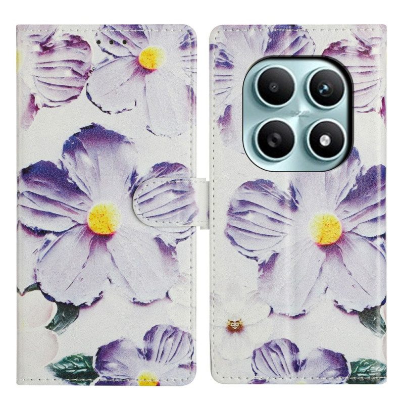 Läderfodral Xiaomi Redmi Note 15 5g Telefonfodral Lila Blommor