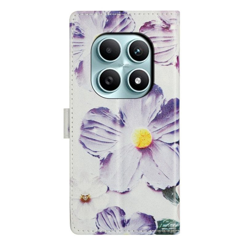 Läderfodral Xiaomi Redmi Note 15 5g Telefonfodral Lila Blommor