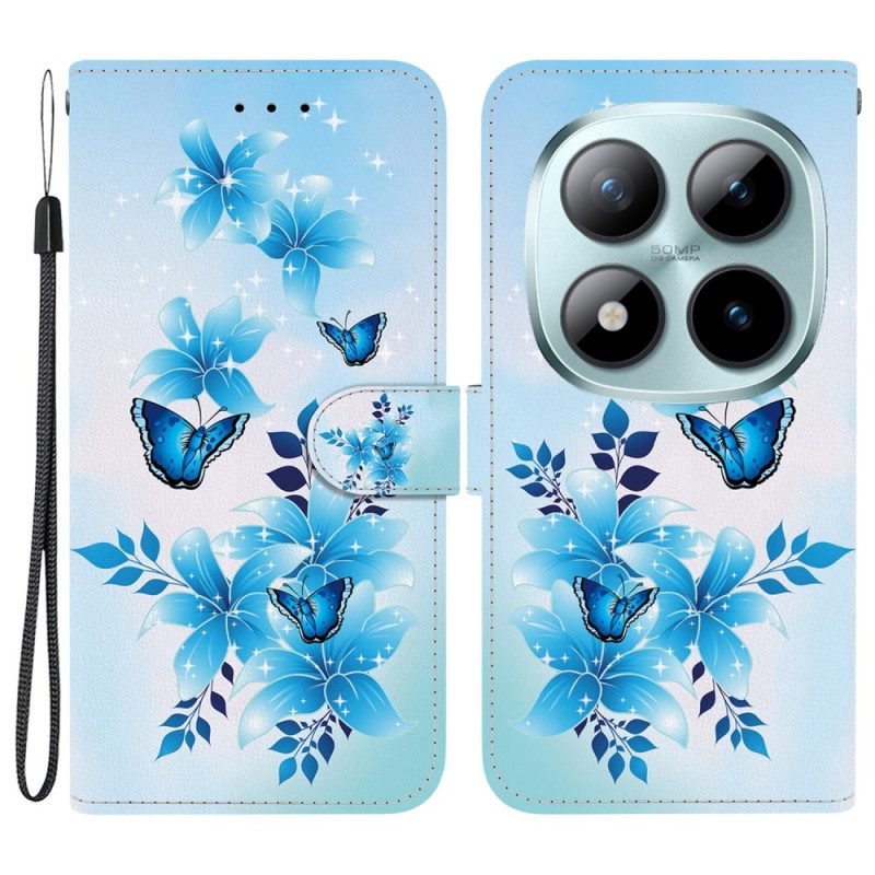Läderfodral Xiaomi Redmi Note 15 Pro 5g Telefonfodral Blå Fjärilar