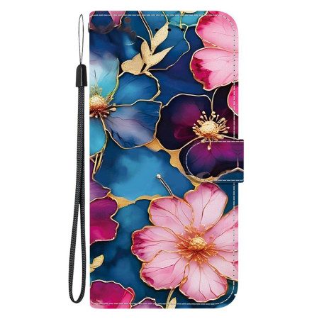 Läderfodral Xiaomi Redmi Note 15 Pro 5g Telefonfodral Blå Och Guld Blommor