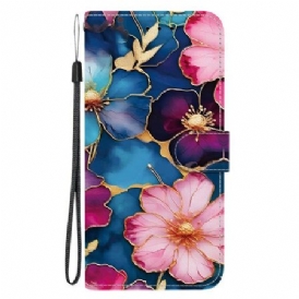Läderfodral Xiaomi Redmi Note 15 Pro 5g Telefonfodral Blå Och Guld Blommor