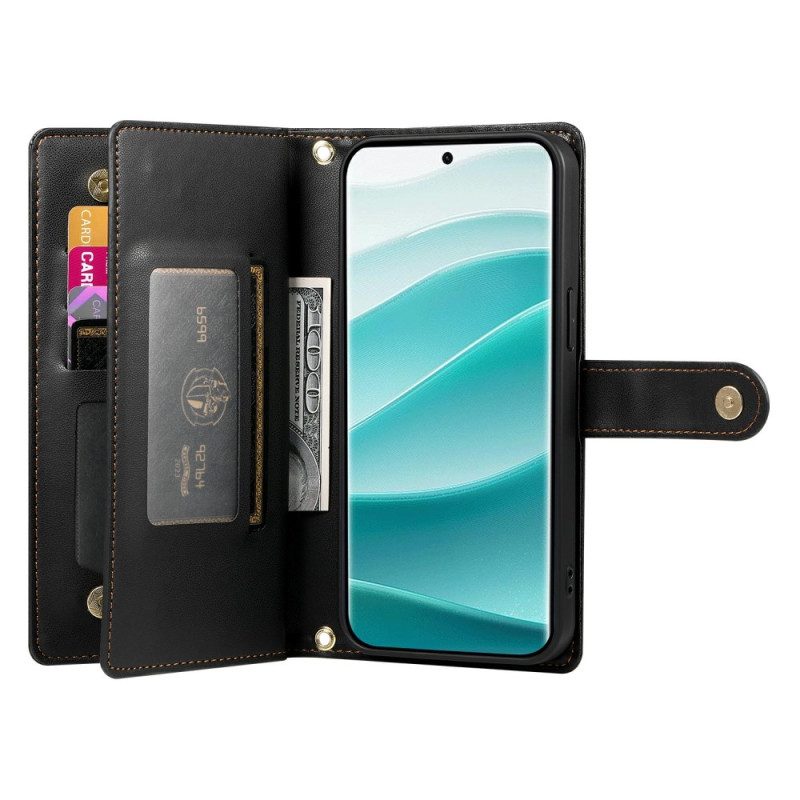 Läderfodral Xiaomi Redmi Note 15 Pro Plus 5g Telefonfodral Dragkedjaficka Och Remmar