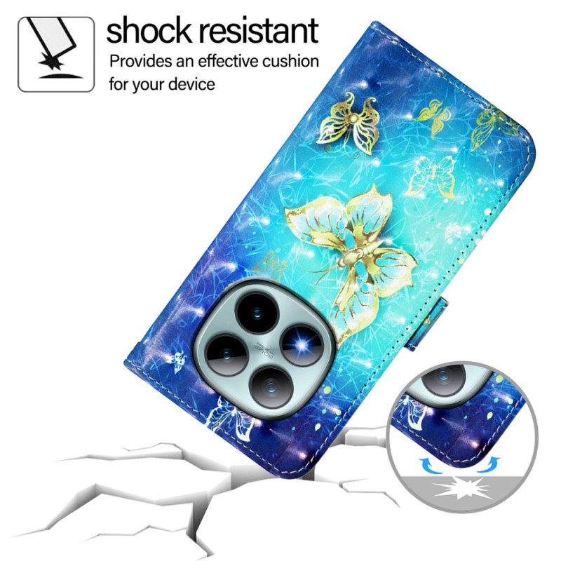 Läderfodral Xiaomi Redmi Note 15 Pro Plus 5g Telefonfodral Guldfjärilar