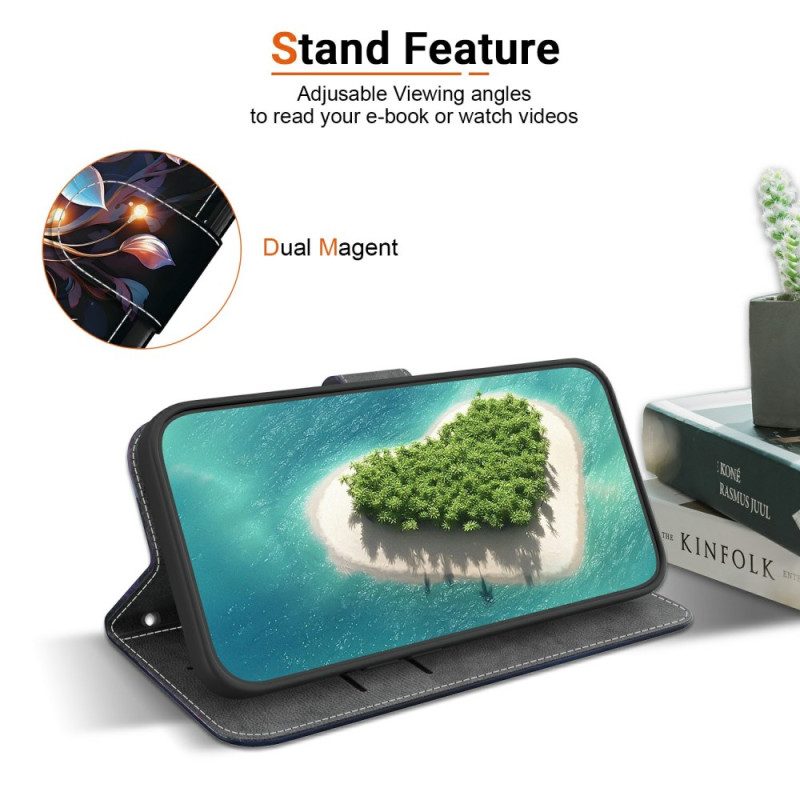 Läderskal Fodral Poco C71 Blått Blommönster