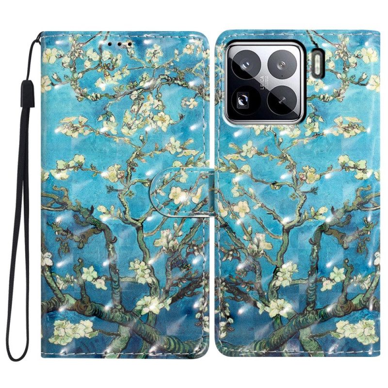 Läderskal Fodral Xiaomi 15 Pro 3d-blommande Grenar