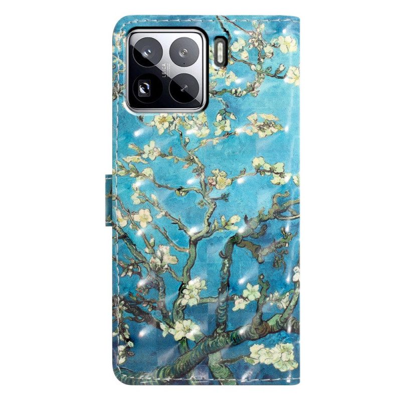 Läderskal Fodral Xiaomi 15 Pro 3d-blommande Grenar