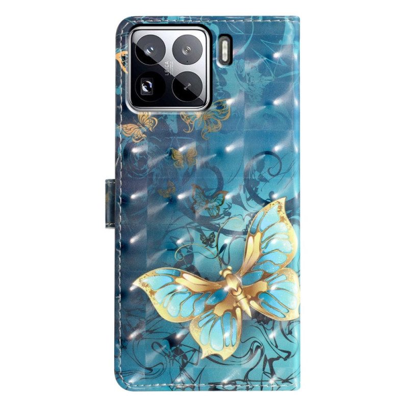 Läderskal Fodral Xiaomi 15 Pro 3d-fjärilar