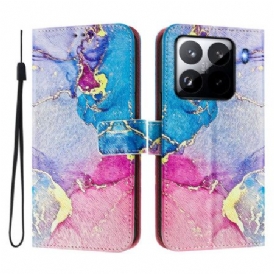 Läderskal Fodral Xiaomi 15 Pro Färgglad Marmor