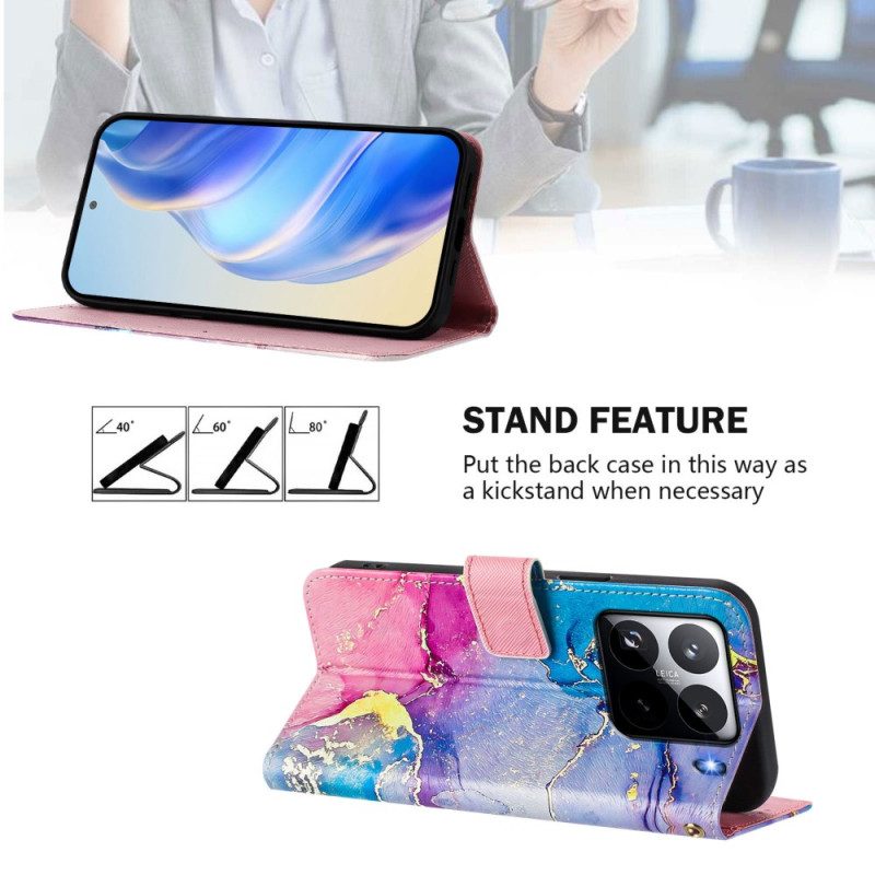 Läderskal Fodral Xiaomi 15 Pro Färgglad Marmor
