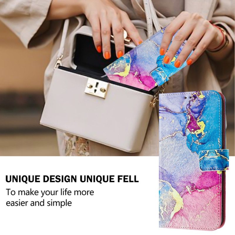 Läderskal Fodral Xiaomi 15 Pro Färgglad Marmor