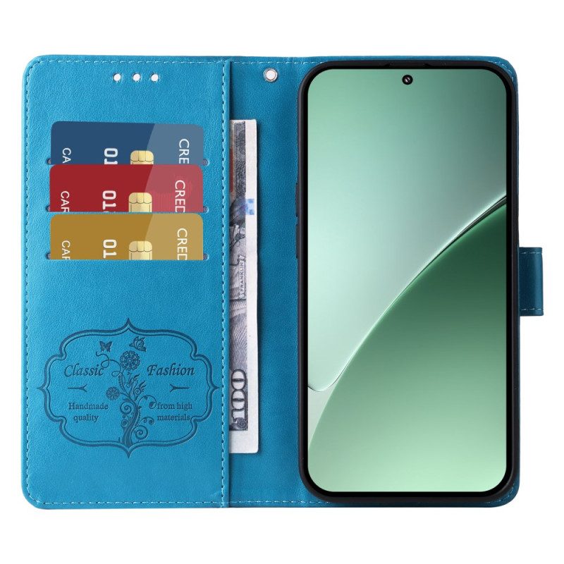 Läderskal Fodral Xiaomi 15 Pro Fjärilar Och Blommor