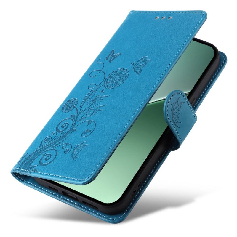 Läderskal Fodral Xiaomi 15 Pro Fjärilar Och Blommor