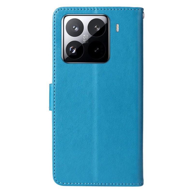 Läderskal Fodral Xiaomi 15 Pro Fjärilar Och Blommor