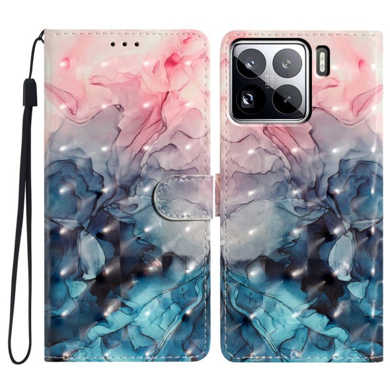 Läderskal Fodral Xiaomi 15 Pro Rosa Och Blå Marmor 3d