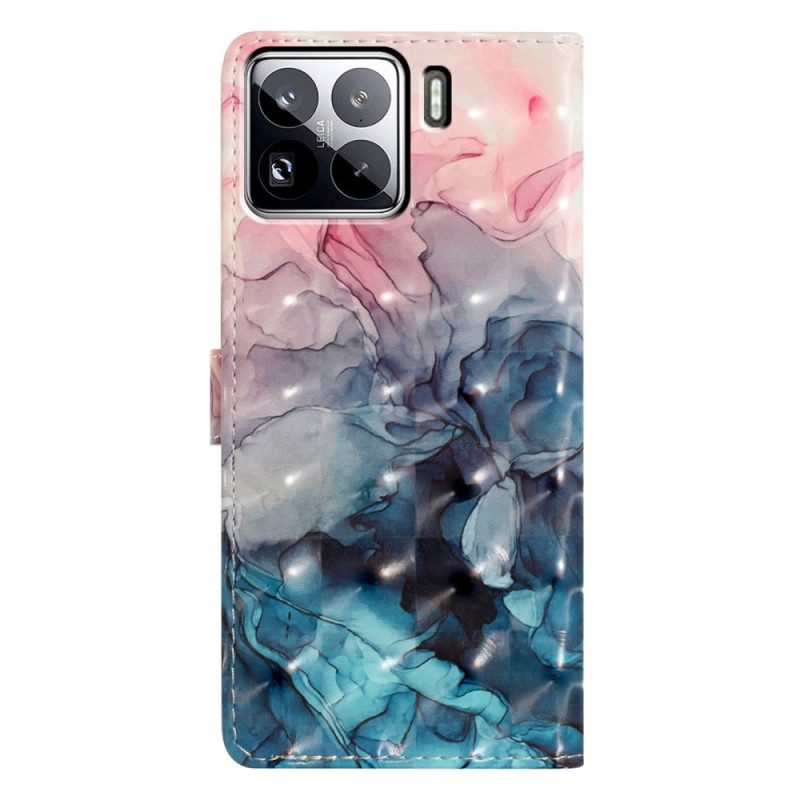 Läderskal Fodral Xiaomi 15 Pro Rosa Och Blå Marmor 3d