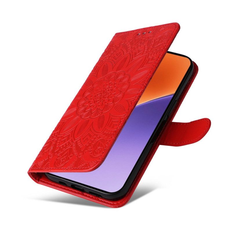 Läderskal Fodral Xiaomi 15 Solrosmönster