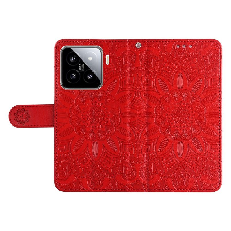 Läderskal Fodral Xiaomi 15 Solrosmönster