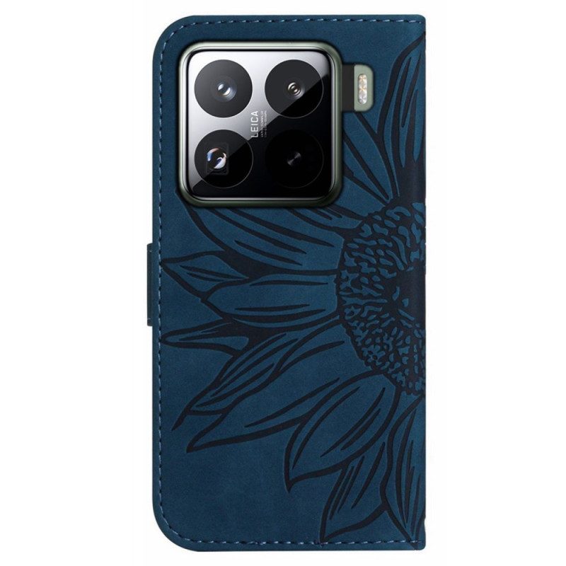 Läderskal Fodral Xiaomi 15 Solrosmönstrat Nyckelband