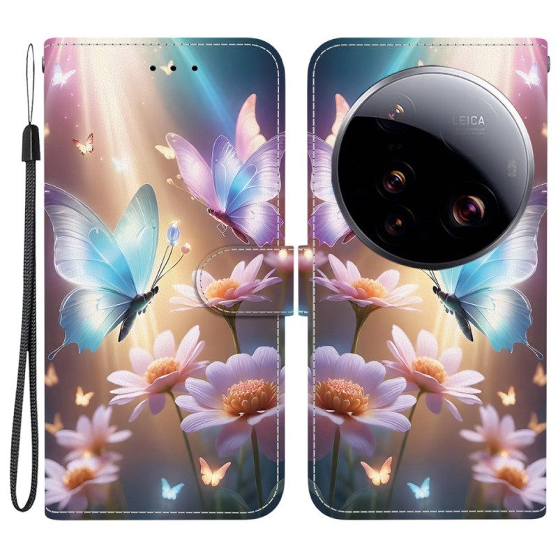 Läderskal Fodral Xiaomi 15 Ultra Fjärilar Och Himmelblommor