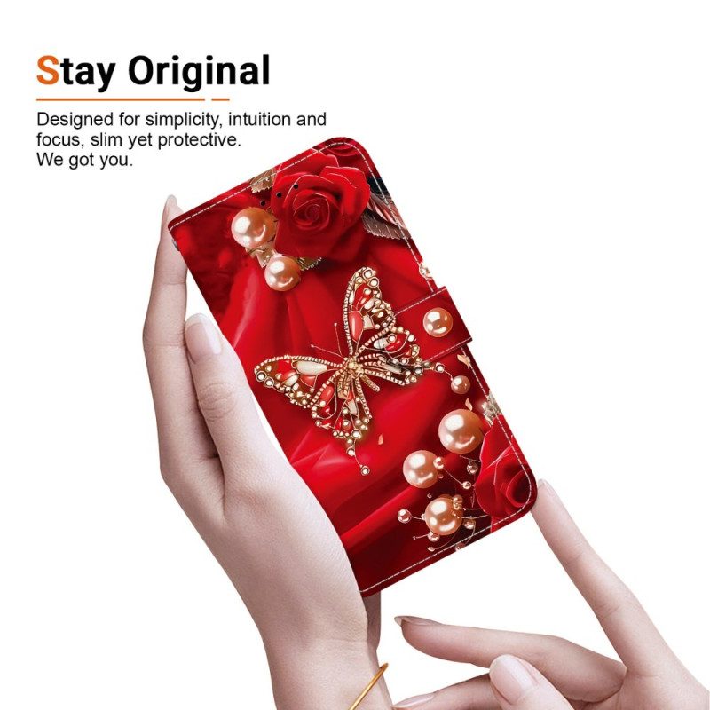 Läderskal Fodral Xiaomi 15t Fjärilar Och Pärlor