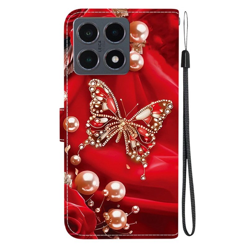 Läderskal Fodral Xiaomi 15t Fjärilar Och Pärlor